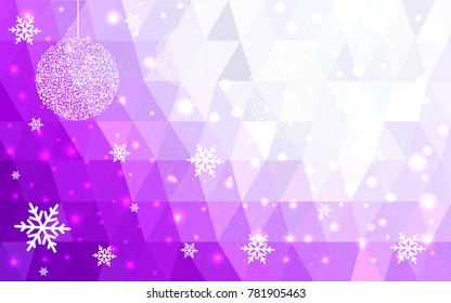 Light Pink vector christmas postcard low polygon background. Illustration consisting of triangles. Abstract triangular polygonal origami or crystal design of New Year celebration.