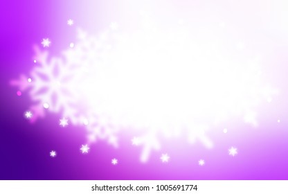 Light Pink vector cover with beautiful snowflakes. Snow on blurred abstract background with gradient. New year design for your ad, poster, banner.