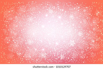 Light Pink vector cover with beautiful snowflakes. Blurred decorative design in xmas style with snow. New year design for your business advert.