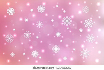 Light Pink vector cover with beautiful snowflakes. Decorative shining illustration with snow on abstract template. The pattern can be used for year new  websites.
