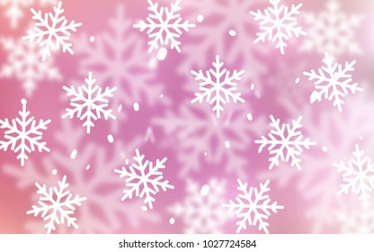 Light Pink vector cover with beautiful snowflakes. Glitter abstract illustration with crystals of ice. The pattern can be used for year new  websites.