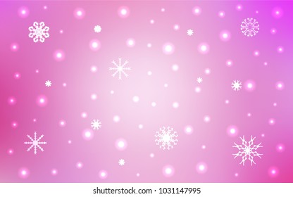 Light Pink vector cover with beautiful snowflakes. Snow on blurred abstract background with gradient. The pattern can be used for year new  websites.