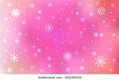Light Pink vector cover with beautiful snowflakes. Decorative shining illustration with snow on abstract template. The template can be used as a new year background.