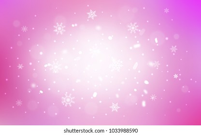 Light Pink vector cover with beautiful snowflakes. Blurred decorative design in xmas style with snow. New year design for your business advert.