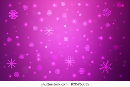 Light Pink vector cover with beautiful snowflakes. Decorative shining illustration with snow on abstract template. New year design for your business advert.