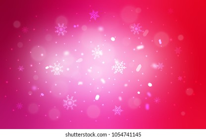 Light Pink vector cover with beautiful snowflakes. Snow on blurred abstract background with gradient. The pattern can be used for new year leaflets.
