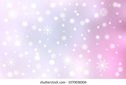 Light Pink vector cover with beautiful snowflakes. Blurred decorative design in xmas style with snow. The pattern can be used for new year ad, booklets.