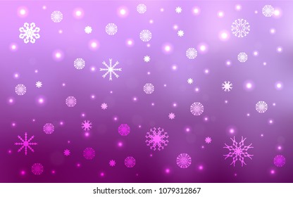Light Pink vector cover with beautiful snowflakes. Snow on blurred abstract background with gradient. The pattern can be used for year new  websites.