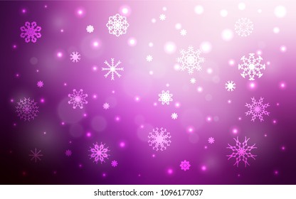 Light Pink vector cover with beautiful snowflakes. Blurred decorative design in xmas style with snow. The pattern can be used for new year leaflets.