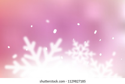 Light Pink vector cover with beautiful snowflakes. Snow on blurred abstract background with gradient. The pattern can be used for new year leaflets.