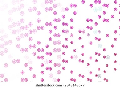 Funda vectorial rosa claro con bonitos copos de nieve. Ilustración decorativa brillante con nieve sobre plantilla abstracta. Diseño de año nuevo para tu anuncio, afiche, cartel.
