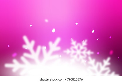 Light Pink vector cover with beautiful snowflakes. Decorative shining illustration with snow on abstract template. New year design for your ad, poster, banner.
