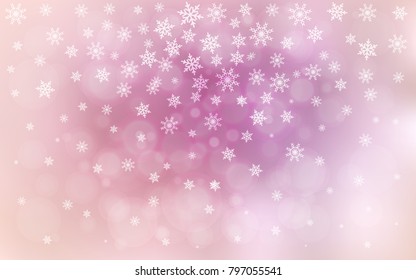 Light Pink vector cover with beautiful snowflakes. Shining colored illustration with snow in christmas style. New year design for your business advert.