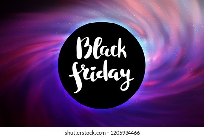 Light Pink vector cover with a black hole, nebula. Colorful illustration of a black hole on a starry backdrop. Backdrop for super sales on Black Friday.
