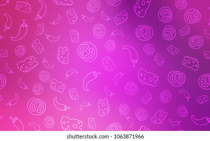 Light Pink vector cover with cuisine gourmet. Decorative shining illustration with food on abstract template. Pattern for ad, booklets, leaflets of restaurants.