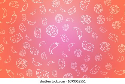 Light Pink vector cover with cuisine gourmet. Glitter abstract sketch with gourmet food. Template for meal cooking in kitchen.