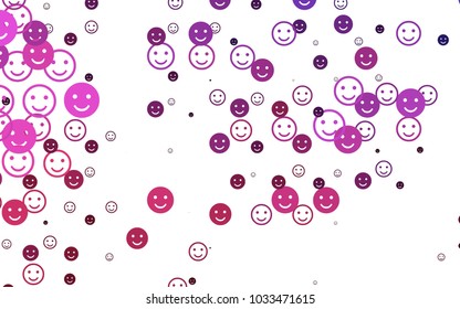 Light Pink vector cover with cute smiles. Glitter abstract sketch with smiley, icons. Template for cheerful greeting postcards.