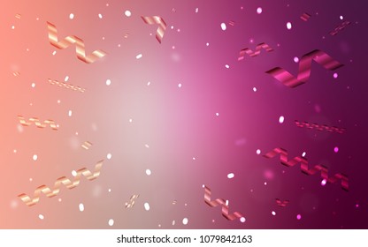 Light Pink vector cover with happy holiday ribbons. Glitter abstract illustration with colorful confetti, ribbons. The pattern can be used for carnival, festival leaflets.