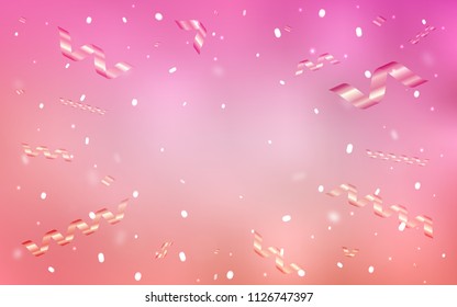 Light Pink vector cover with happy holiday ribbons. Decorative shining illustration with ribbons on abstract template. Beautiful design for your business advert of anniversary.