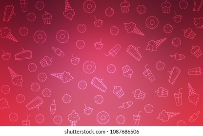 Light Pink vector cover with set of confections. Illustration with set of sweet food in doodle style. Design for ad, poster, banner of cafes or restaurants.