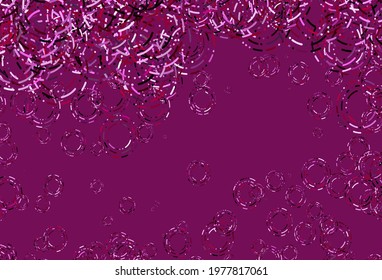 Light Pink vector cover with spots. Glitter abstract illustration with blurred drops of rain. Pattern of water, rain drops.