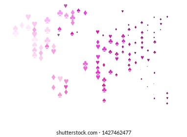 Light Pink vector cover with symbols of gamble. Colorful gradient with signs of hearts, spades, clubs, diamonds. Pattern for leaflets of poker games, events.