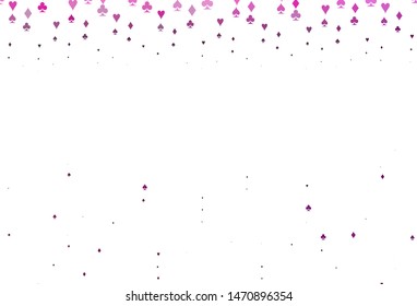 Light Pink vector cover with symbols of gamble. Glitter abstract sketch with isolated symbols of playing cards. Template for business cards of casinos.