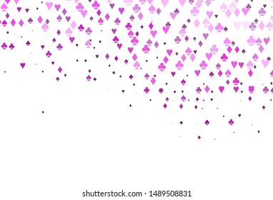 Light Pink vector cover with symbols of gamble. Glitter abstract sketch with isolated symbols of playing cards. Template for business cards of casinos.