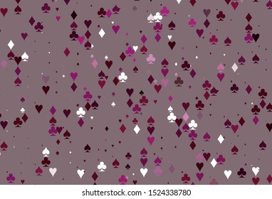 Light Pink vector cover with symbols of gamble. Shining illustration with hearts, spades, clubs, diamonds. Pattern for ads of parties, events in Vegas.
