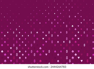 Light pink vector cover with symbols of gamble. Illustration with set of hearts, spades, clubs, diamonds. Pattern for booklets, leaflets of gambling houses.