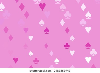 Light Pink vector cover with symbols of gamble. Colored illustration with hearts, spades, clubs, diamonds. Pattern for booklets, leaflets of gambling houses.