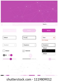 Light Pink vector design ui kit with mosaic, circles. Simple Material Design Kit with colorful triangles, circles. This template you can use for websites.