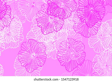 Light Pink vector doodle background with leaves. Glitter abstract illustration with flowers. Elegant pattern for your brand book.
