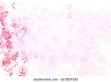 Light Pink vector doodle background with leaves, flowers. Creative illustration in blurred style with leaves, flowers. Template for backgrounds of cell phones.