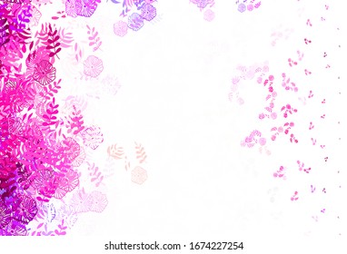 Light Pink vector doodle background with leaves. Shining colored illustration with leaves in doodle style. Pattern for heads of websites, designs.