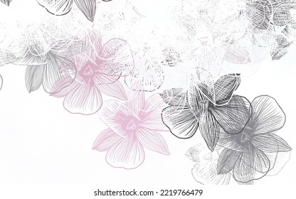 Fondo de doodle vector claro rosa con flores. Ilustración de las flores en el estilo de Origami. Diseño pintado a mano para la web, folletos.