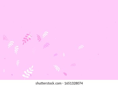 Light Pink vector doodle layout with leaves. Glitter abstract illustration with doodles and leaves. New template for your brand book.