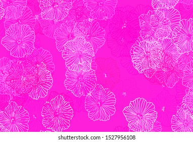 Light Pink vector doodle pattern with leaves. Shining colored illustration with flowers. A new texture for your wallpaper design.