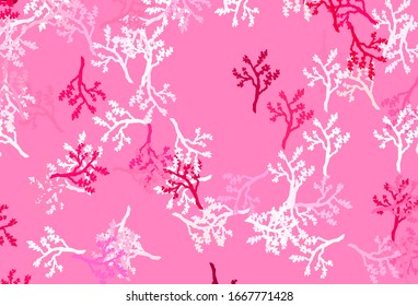 Light Pink vector doodle pattern with branches. Modern abstract illustration with leaves and branches. The best design for your business.