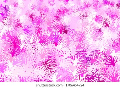 Light Pink vector doodle pattern with branches. Creative illustration in blurred style with leaves, branches. New template for your design.