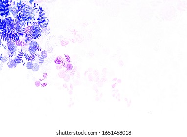 Light Pink vector elegant background with leaves. A vague abstract illustration with leaves in doodles style. Colorful pattern for kid's books.