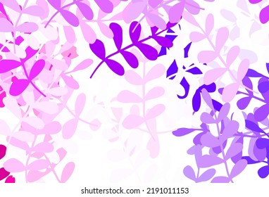 Light Pink vector elegant background with leaves. A vague abstract illustration with leaves in doodles style. Colorful pattern for kid's books.