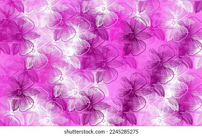 Hellrosa, vektor-eleganter Hintergrund mit Blumen. Farbige Illustration im Doodle-Stil mit Blumen. Neue Vorlage für Ihr Design.