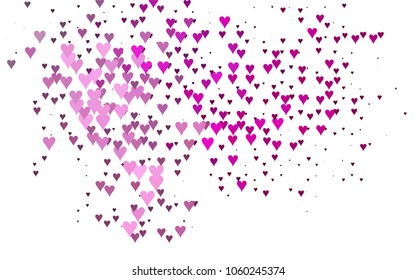 Light Pink vector greeting Card Happy Valentine's Day. Pattern with isolated hearts on the white background. Colored illustration for your banner, website, advert.