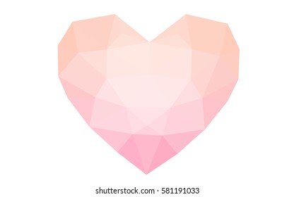 Light Pink vector greeting Card Happy Valentine's Day. Lettering with hearts on the white polygonal background. Colored triangular illustration for your business.