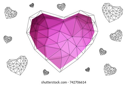 Light Pink vector heart isolated on white background. Geometric rumpled triangular low poly origami style gradient graphic illustration. Polygonal design for your business.