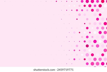 Light Pink vector Illustration with set of shining colorful abstract circles. Glitter abstract illustration with blurred drops of rain. Modern template for landing page.