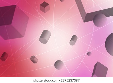 Light Pink vector layout with 3D cubes, cylinders, spheres, rectangles. Abstract illustration with volumetric figures. Simple design for your web site.