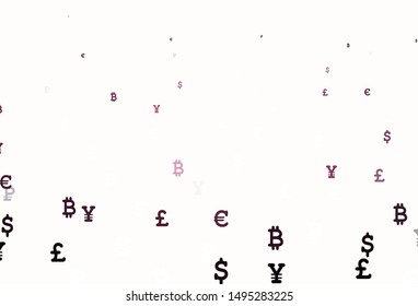 Light Pink vector layout with banking symbols. Blurred design in simple style with symbols of currency. Pattern for bank ads, posters, banners.