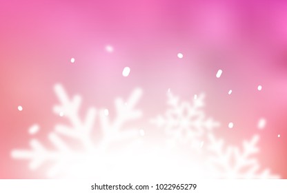 Light Pink vector layout with bright snowflakes. Decorative shining illustration with snow on abstract template. The pattern can be used for new year leaflets.